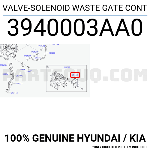 VALVE-SOLENOID WASTE GATE CONT 3940003AA0 | Hyundai / KIA Parts ...